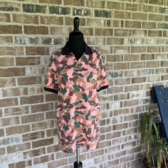 Tre Vero Other - Men's Pink Camo Printed Polo Shirt Size S